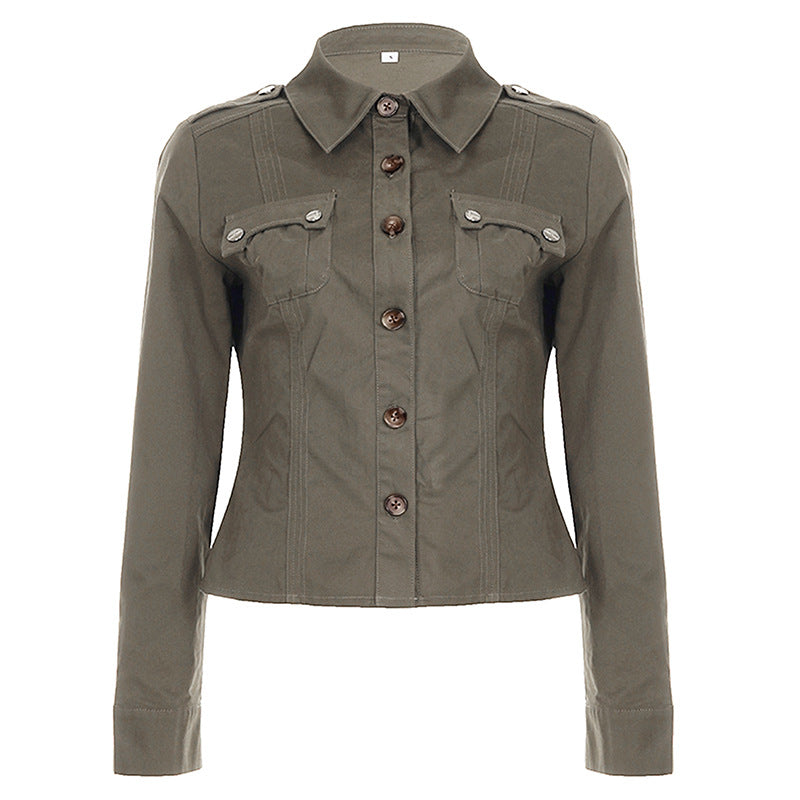 Damen Taillierte Hemdjacke mit Brusttaschen und markanter Nahtführung Drune