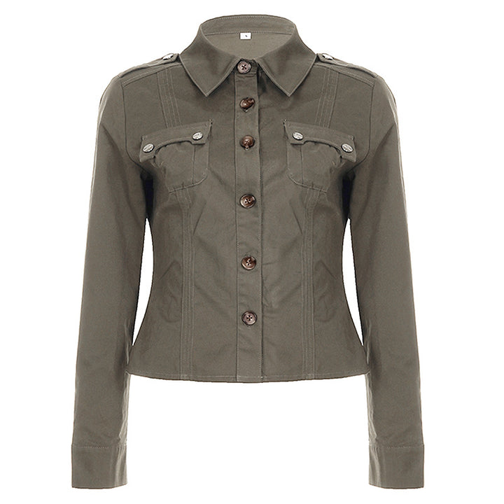 Damen Taillierte Hemdjacke mit Brusttaschen und markanter Nahtführung Drune
