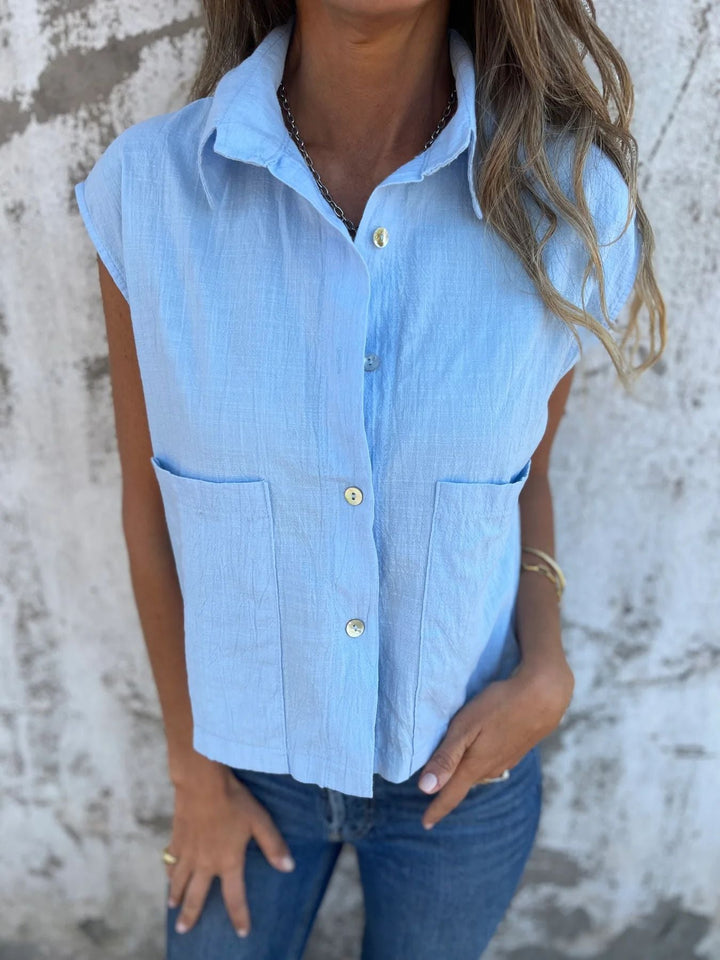 Damen Kurzarm Bluse mit praktischen Taschen Drune