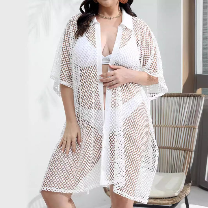 Damen transparenter Strandüberwurf aus Netzmaterial Drune