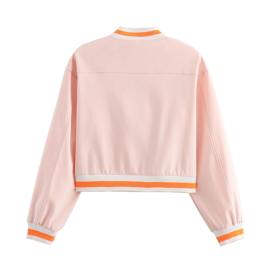Damen nan cropped Blousonjacke mit Druckknopfleiste, gestreiften Rippbündchen und aufgesetzten Brustklappen Drune