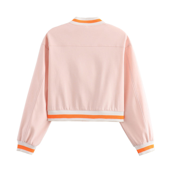 Damen nan cropped Blousonjacke mit Druckknopfleiste, gestreiften Rippbündchen und aufgesetzten Brustklappen Drune