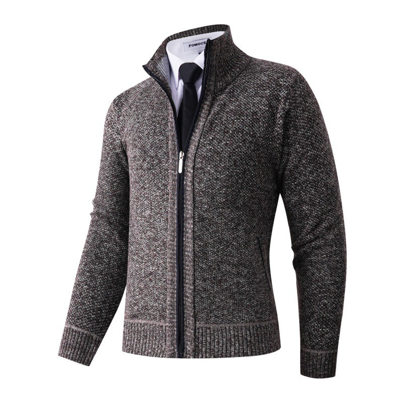 Herren stylische Strickjacke mit hohem Kragen und praktischen Taschen Drune