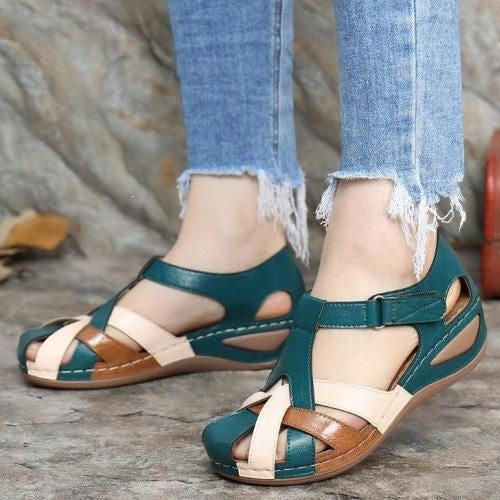 Damen Geschlossene Riemen-Sandalen mit gepolstertem Komfortfußbett und Klettverschluss Drune