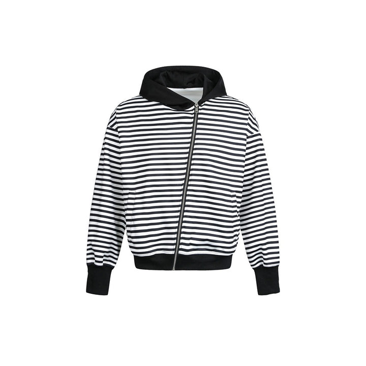Damen Gestreifte Kapuzen-Zipjacke im Boxy‑Cut mit Rippbündchen und verdeckten Nahttaschen Drune