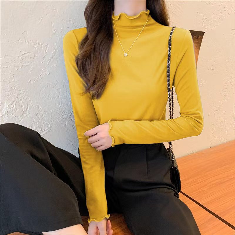 Damen Langarmshirt mit raffiniertem Stehkragen und Rüschen Drune