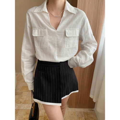 Damen figurbetonter Rock mit eleganten Nadelstreifen und asymmetrischem Saum Drune