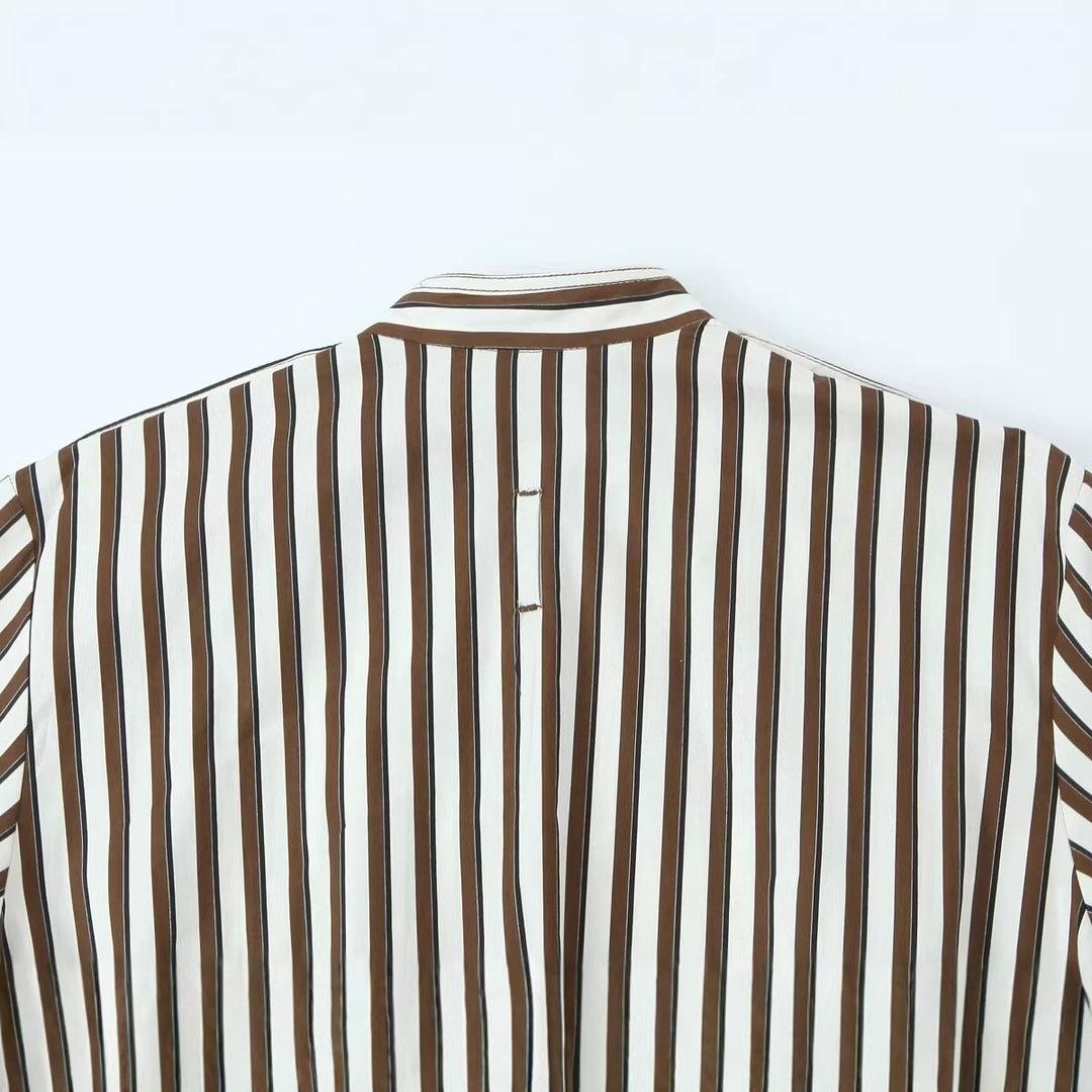 Damen Gestreifte Oversized Übergangsjacke mit Stehkragen und aufgesetzter Brusttasche Drune