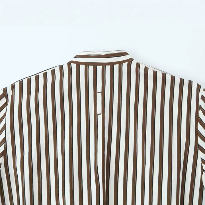 Damen Gestreifte Oversized Übergangsjacke mit Stehkragen und aufgesetzter Brusttasche Drune