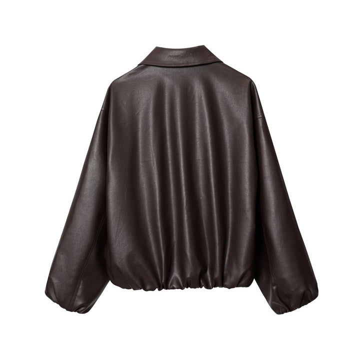 Damen Kurz geschnittener Oversize‑Blouson aus veganem Kunstleder mit Hemdkragen und elastischem Saum Drune