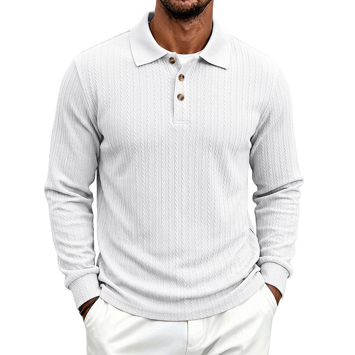 Herren Langärmeliges Strickpoloshirt mit Zopfmuster und Knopfleiste Drune
