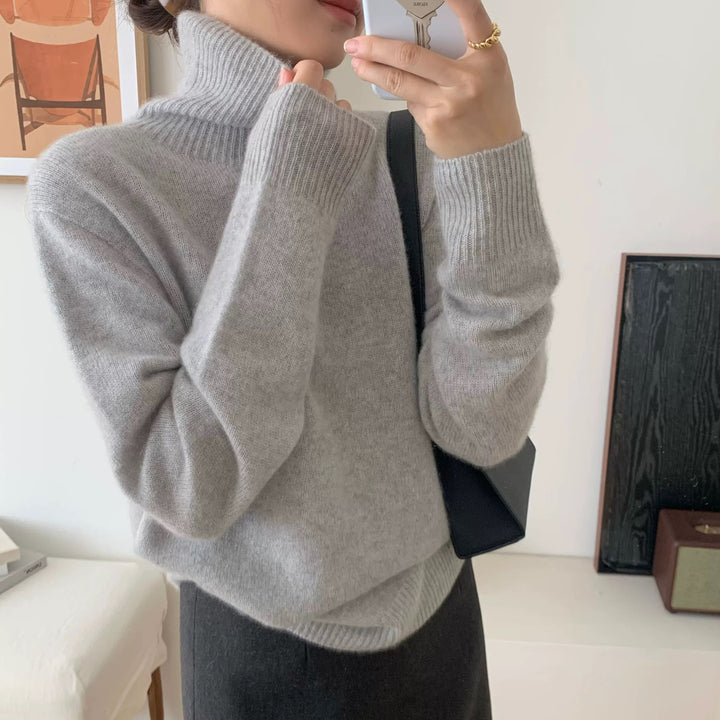Damen Flauschiger Rollkragenpullover aus Wollmix mit gerippten Bündchen Drune
