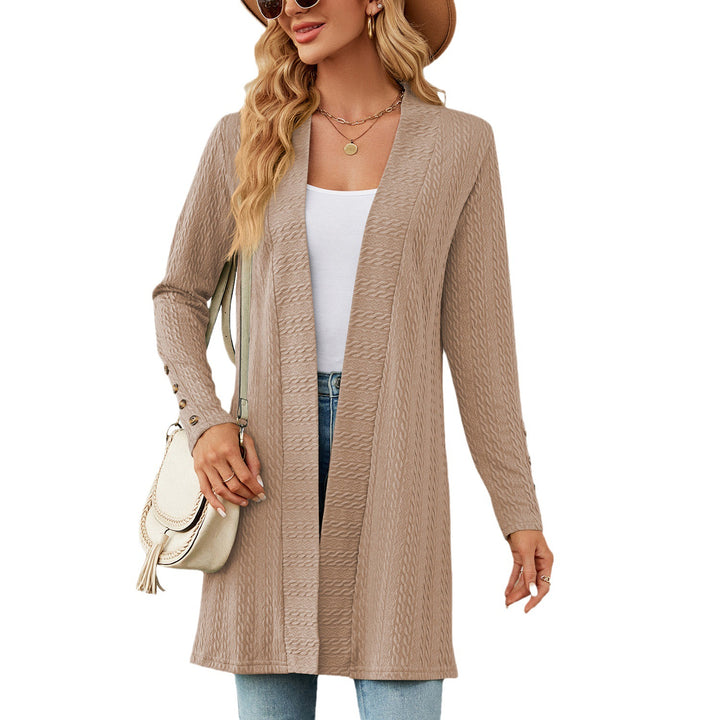 Damen Strickmantel mit modischem Zopfmuster und eleganten Knopfdetails Drune