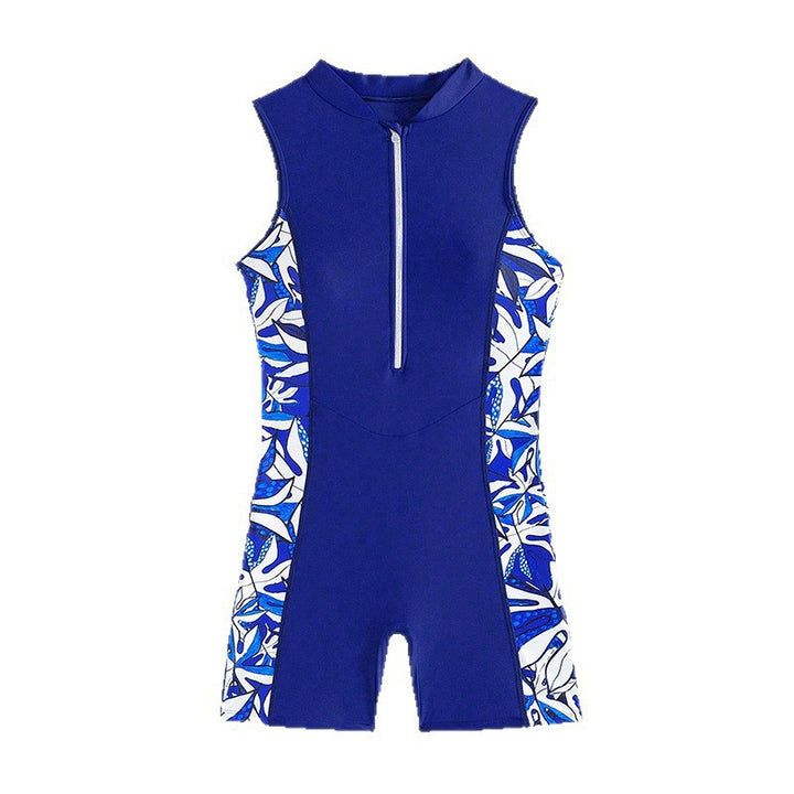Damen Einteiler Schwimmanzug mit sportlichem Reißverschluss und floralem Design Drune