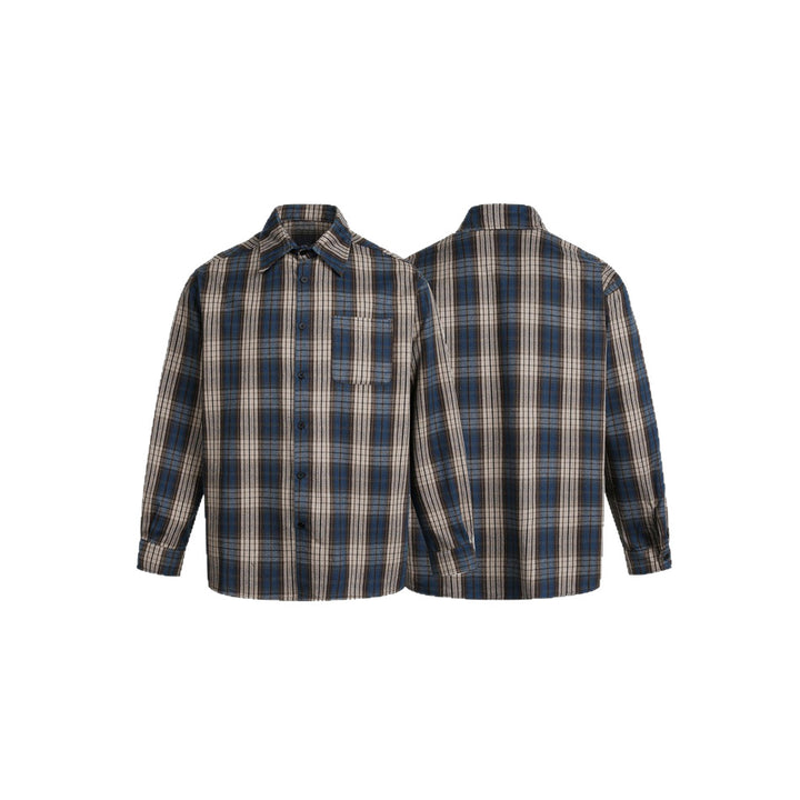 Herren Boxy-Flanell-Hemdjacke mit Karo-Jacquard und aufgesetzter Brusttasche Drune