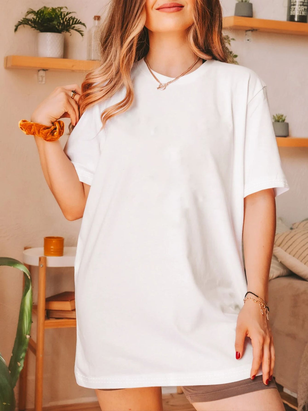 Damen oversized Baumwoll-T-Shirt mit geradem Schnitt und minimalistischem Design Drune