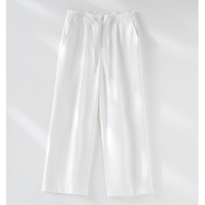 Damen Culotte-ähnliche Leinenhose mit Tunnelzug, Bundfalten und geradem Bein Drune