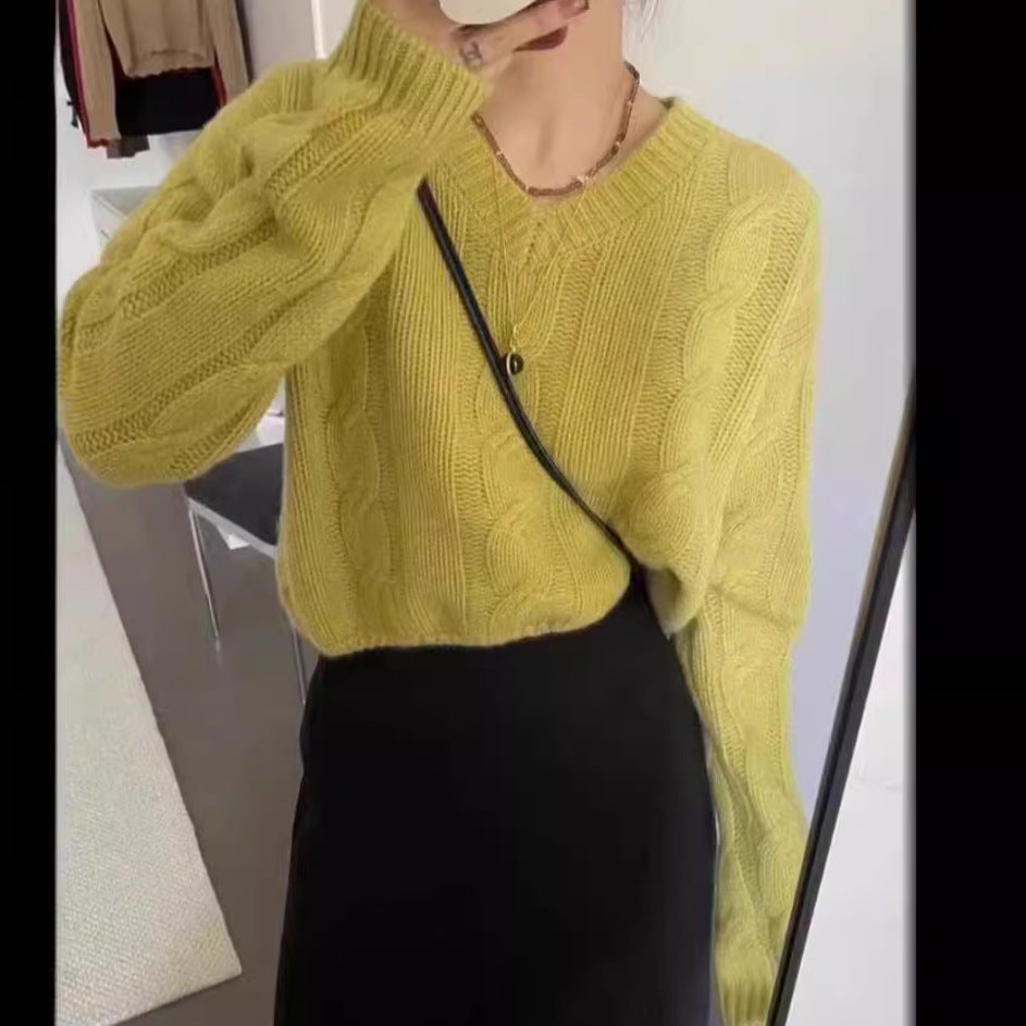 Damen Grobstrickpullover mit tiefem V-Ausschnitt und lässigem Schnitt Drune