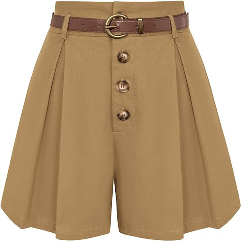 Damen Plissee-Cargo-Shorts mit hohem Bund und dekorativem Gürtel Drune