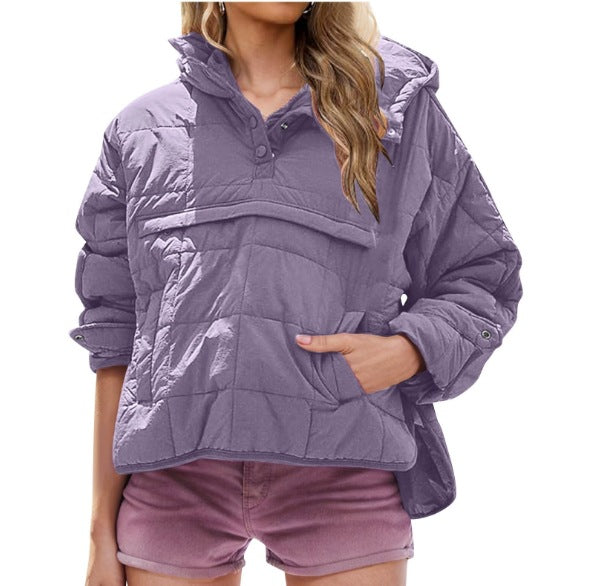 Damen Gefütterter Stepp-Anorak-Pullover mit Kapuze Drune