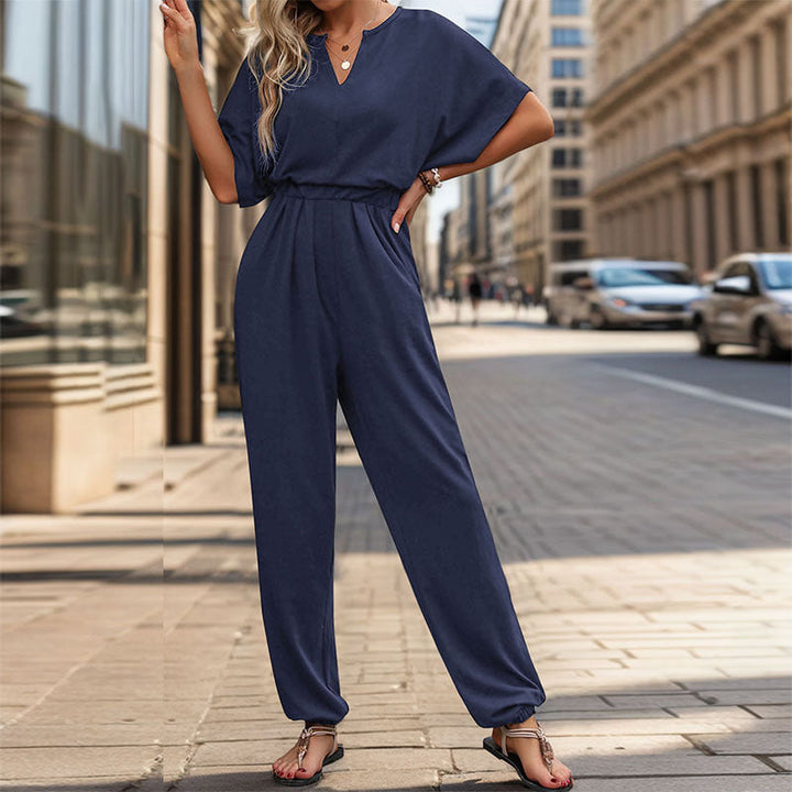 Damen lässiger Jumpsuit mit eleganter Drapierung und Taillierung Drune