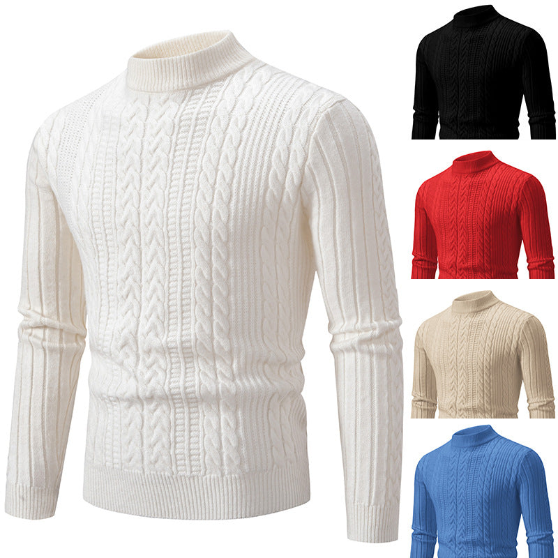 Herren Schmal geschnittener Mockneck-Zopfmusterpullover aus thermoregulierendem Feinstrick Drune