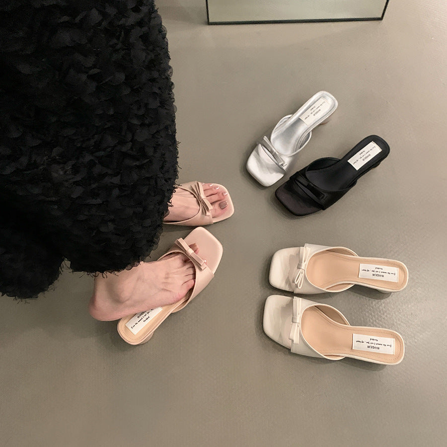 Damen Mules mit elegantem Schleifenakzent und komfortablem Blockabsatz Drune