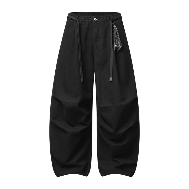 Damen Weite Culotte‑Hose mit Elastikbund, Stufenfalten und dekorativem Tuchanhänger Drune