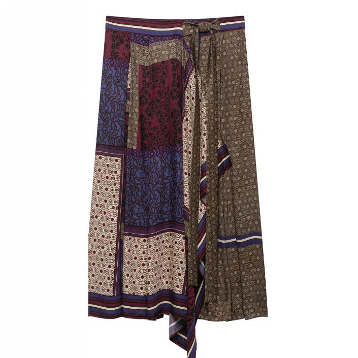Damen Gemusterte Patchwork‑Bluse mit weitem Glockenärmel und Hemdkragen Drune