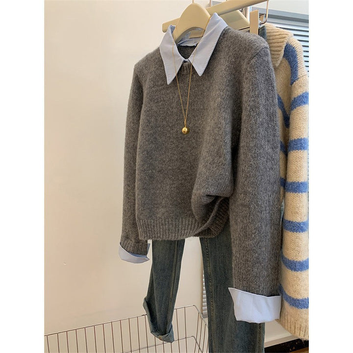 Damen Strickpullover mit stylischem Hemdkragen und modernem Schnitt Drune
