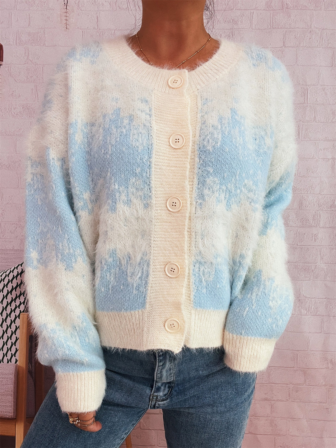 Damen kuschelige Strickjacke mit modischem Knopfdesign und weichem Material Drune