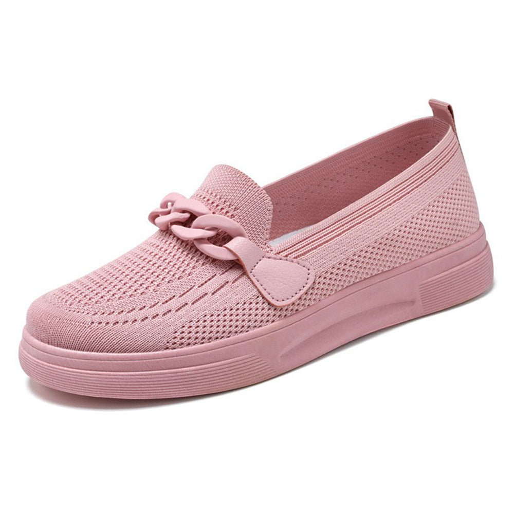 Damen nan komfortabler Strick-Slip-On Loafer mit elastischem Einstieg, dekorativer Kettenapplikation und stoßdämpfender EVA-Leichtsohle Drune