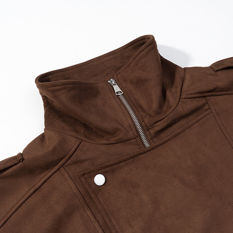 Damen modische Kurzjacke im urbanen Stil mit hohem Kragen und Schulterdetails Drune