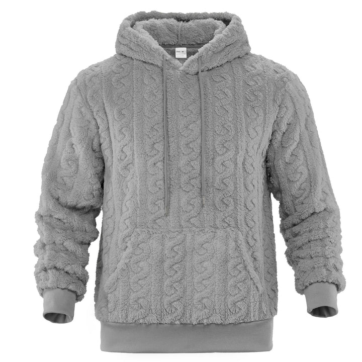 Herren Sherpa-Kapuzenpullover mit Zopfmuster, Kängurutasche und Rippbündchen Drune