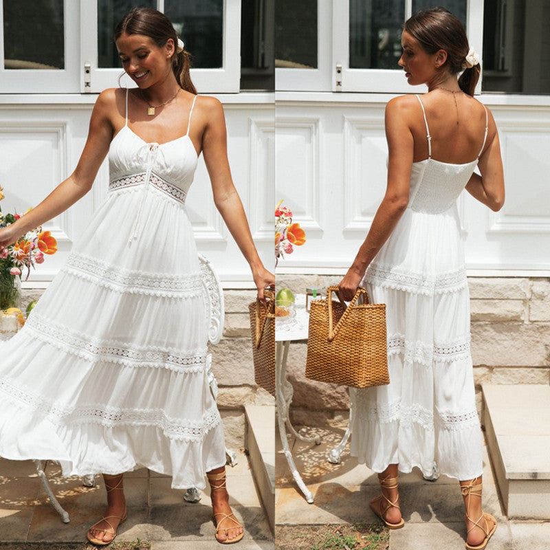 Damen Maxikleid mit verspieltem Knoten und zarten Rüschen Drune