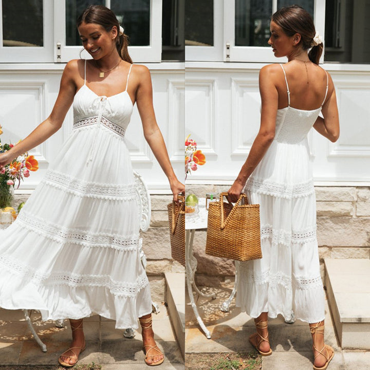 Damen Maxikleid mit verspieltem Knoten und zarten Rüschen Drune