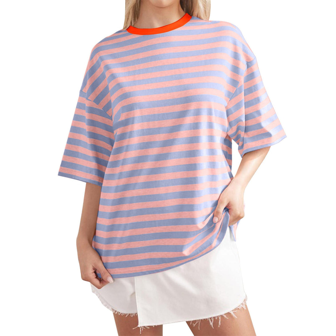 Damen Lässiges Oversized T-Shirt mit gestreiftem Muster Drune