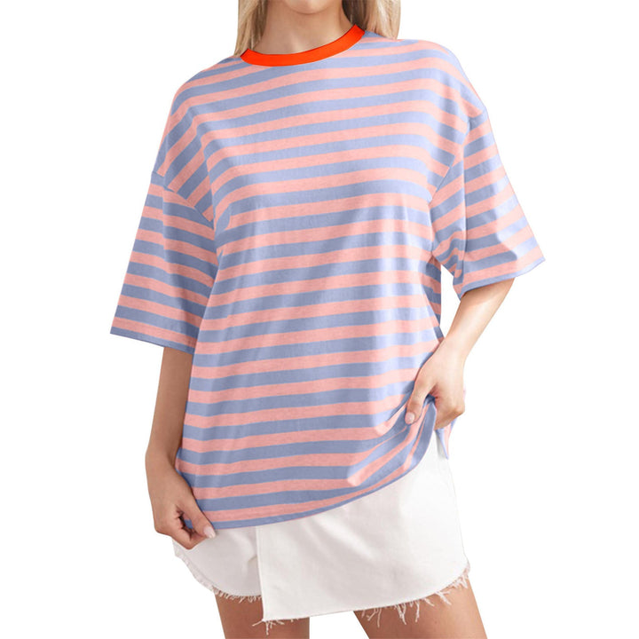 Damen Lässiges Oversized T-Shirt mit gestreiftem Muster Drune