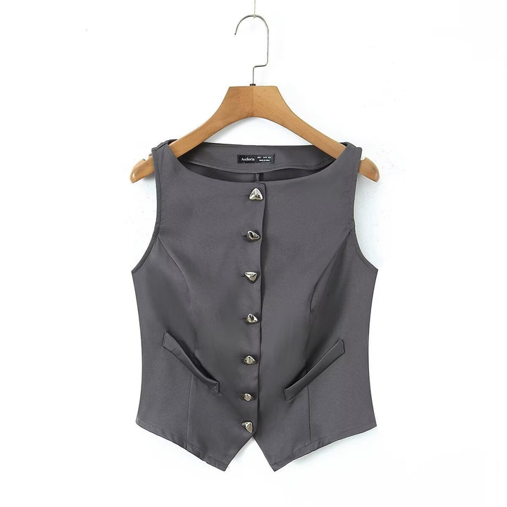 Damen-Set aus tailliertem Weste und kurzem Rock mit eleganten Knopfdetails Drune