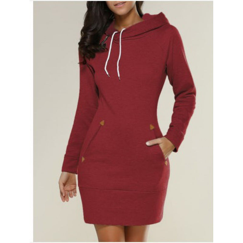 Damen Kapuzenkleid aus Sweat mit Kängurutaschen und taillierter Passform Drune