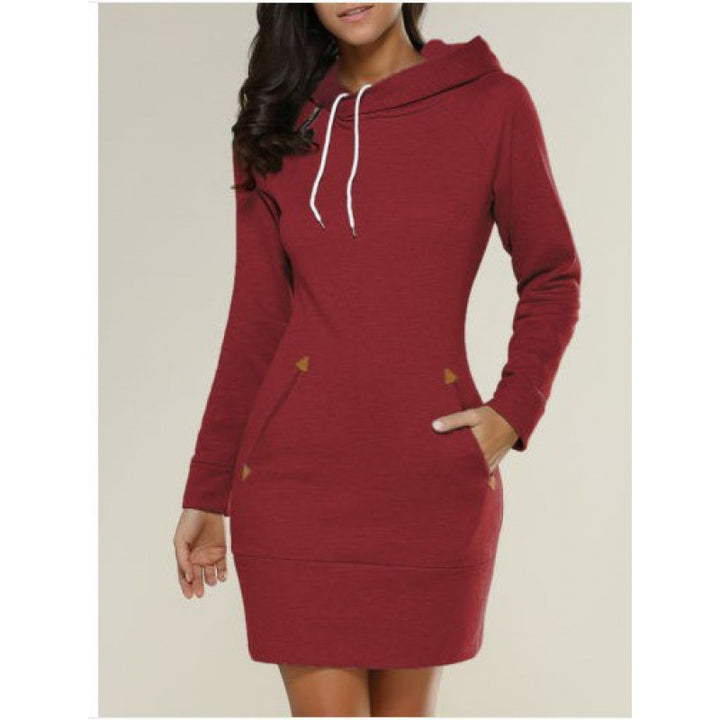 Damen Kapuzenkleid aus Sweat mit Kängurutaschen und taillierter Passform Drune