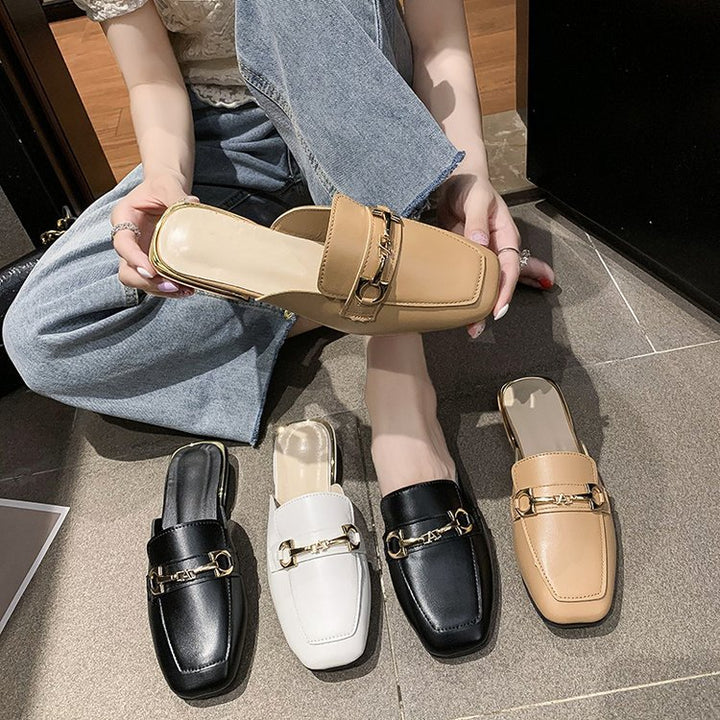 Damen Modische Mules mit elegantem Ledermaterial und schickem Schnallenakzent Drune