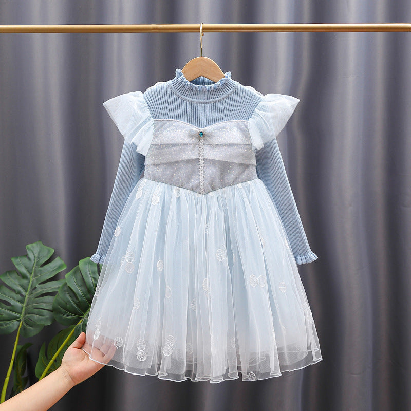 Mädchen Festkleid mit Rüschenärmel und Glitzerdetails Drune