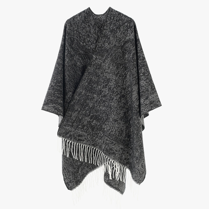 Damen Poncho aus Wollmisch-Strick mit Fransen und weitem Oversize-Schnitt Drune