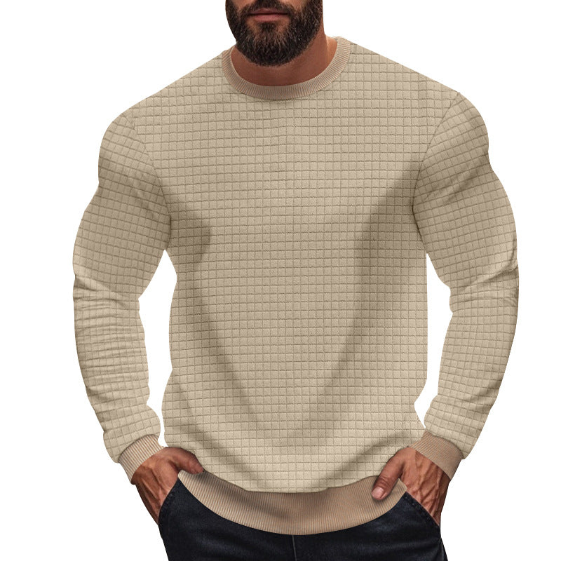 Herren nan strukturiertes Karo-Strick-Sweatshirt mit Rundhalsausschnitt und körperbetonter Athletik-Passform Drune