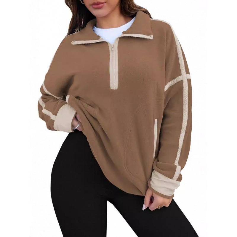 Damen Fleecpullover mit halbem Reißverschluss und kontrastierenden Ärmeln Drune
