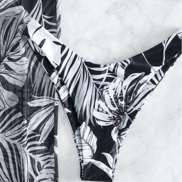 Damen Badeoutfit mit floralem Oberteil und transparenten Palazzohosen Drune
