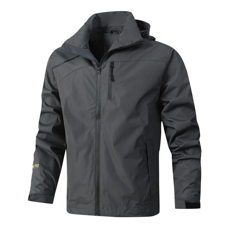 Herren Atmungsaktive wasserdichte Softshelljacke mit nahtversiegelter Membran und verstaubarer Kapuze Drune