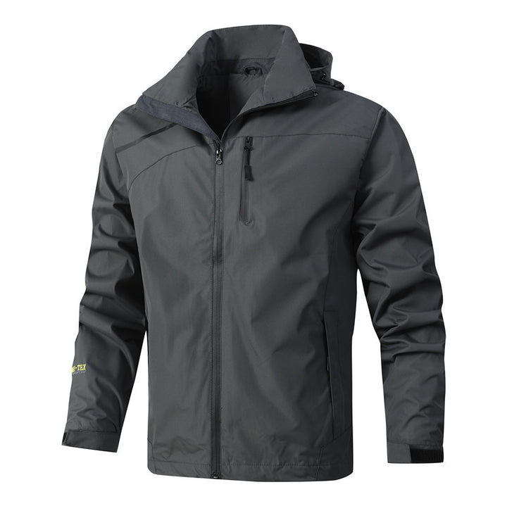 Herren Atmungsaktive wasserdichte Softshelljacke mit nahtversiegelter Membran und verstaubarer Kapuze Drune