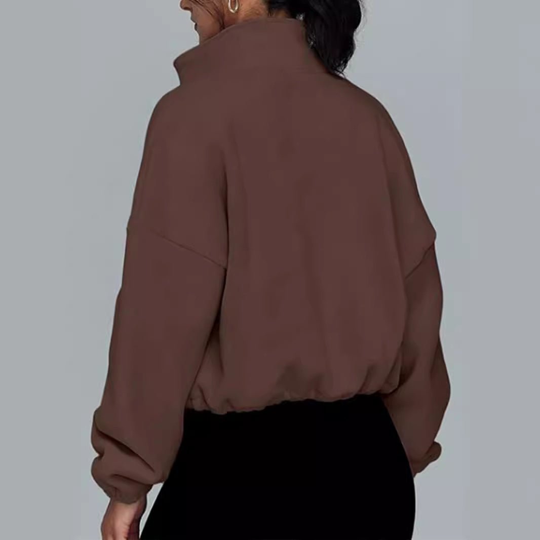 Damen modischer Oversized Pullover mit hohem Kragen und Reißverschluss Drune